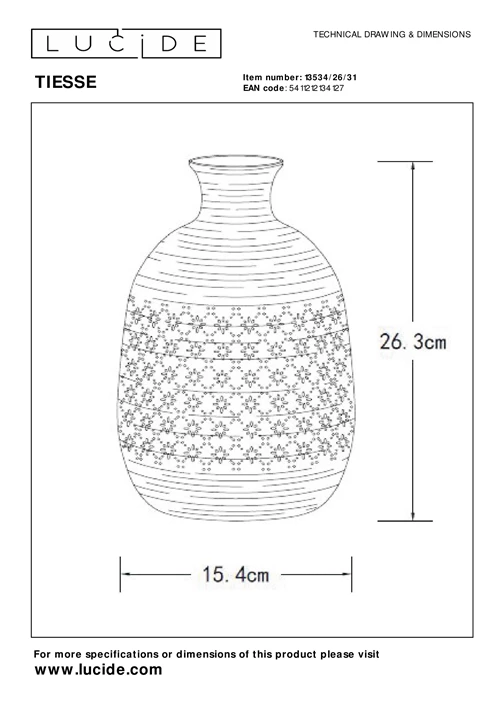 Lucide TIESSE - Lampe de table - Ø 15,4 cm - 1xE14 - Blanc - technique